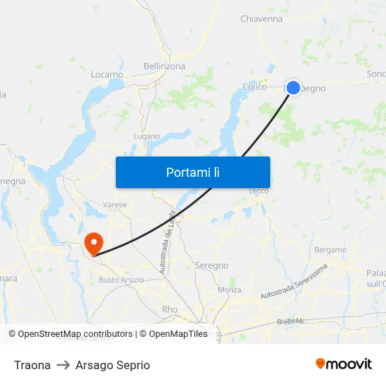Traona to Arsago Seprio map