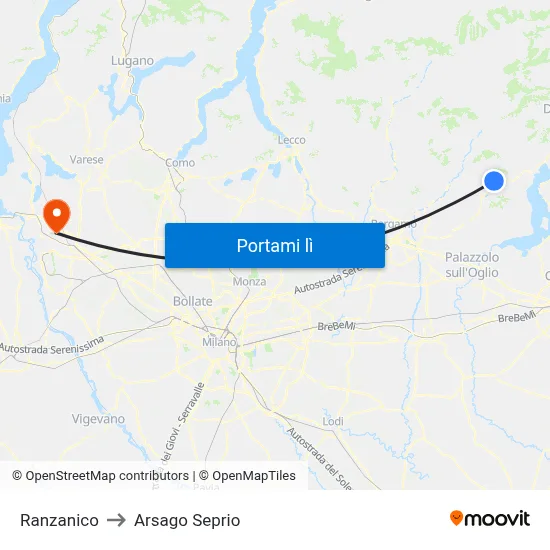 Ranzanico to Arsago Seprio map