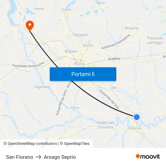 San Fiorano to Arsago Seprio map
