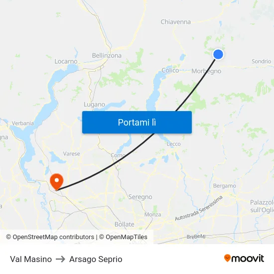 Val Masino to Arsago Seprio map