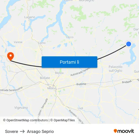 Sovere to Arsago Seprio map