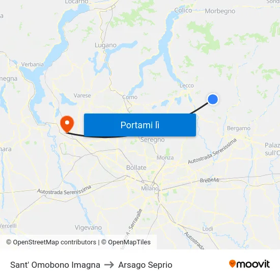 Sant' Omobono Imagna to Arsago Seprio map