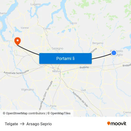 Telgate to Arsago Seprio map