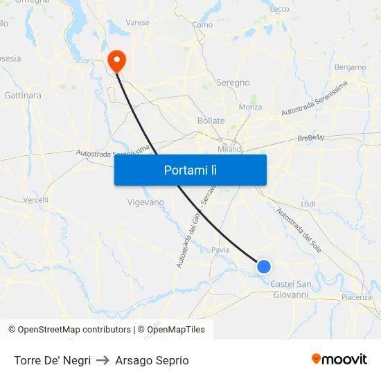 Torre De' Negri to Arsago Seprio map