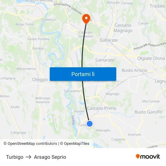 Turbigo to Arsago Seprio map