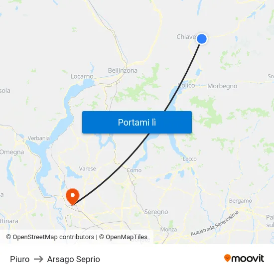 Piuro to Arsago Seprio map