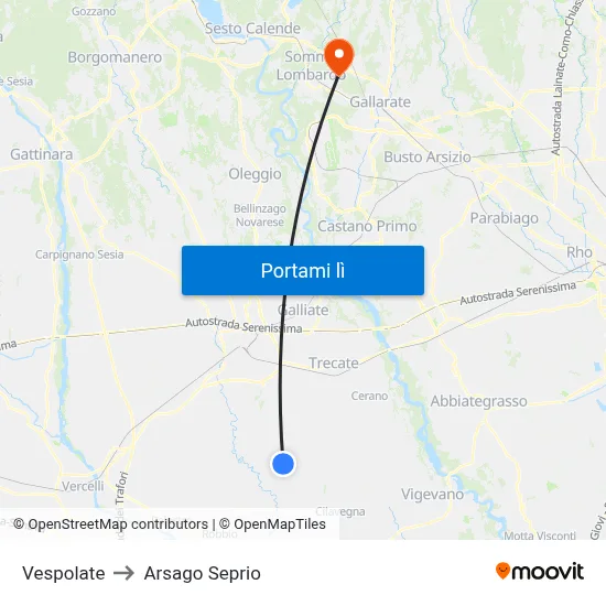 Vespolate to Arsago Seprio map