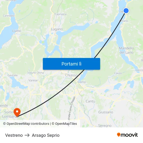 Vestreno to Arsago Seprio map