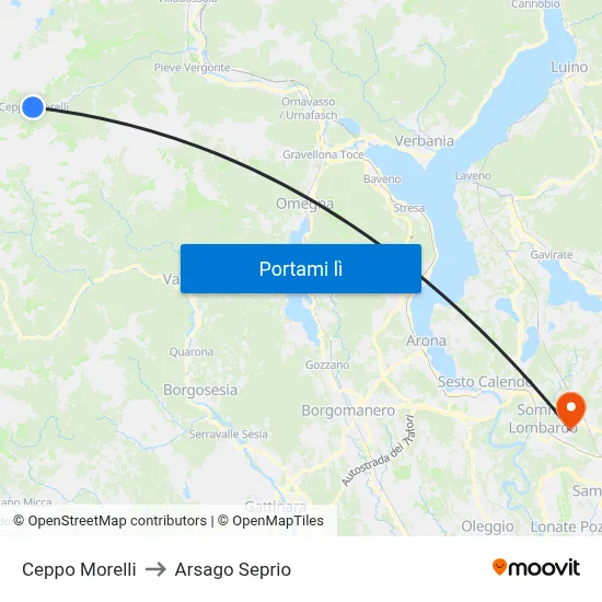 Ceppo Morelli to Arsago Seprio map