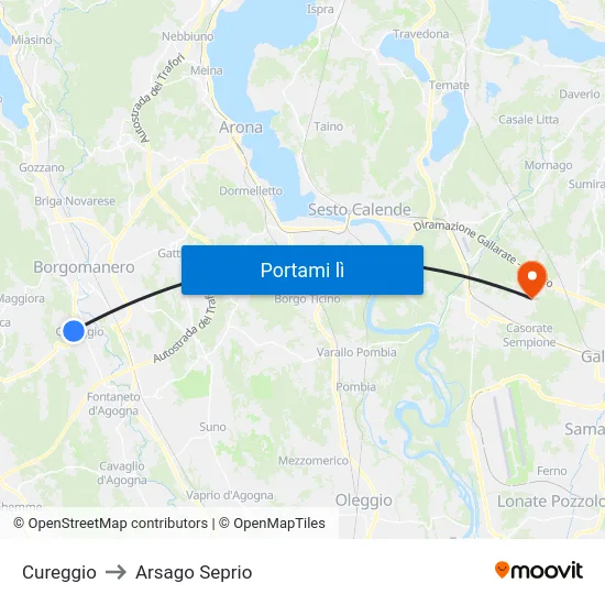 Cureggio to Arsago Seprio map