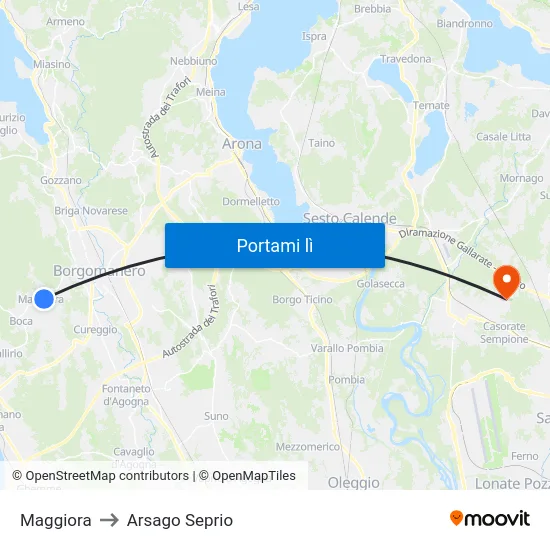Maggiora to Arsago Seprio map