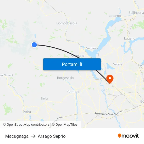 Macugnaga to Arsago Seprio map