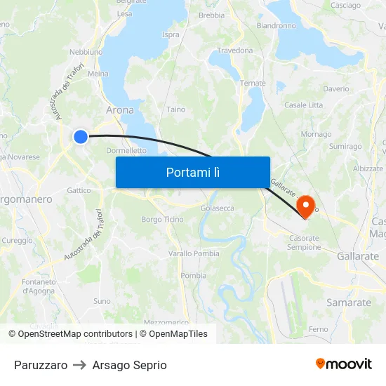 Paruzzaro to Arsago Seprio map
