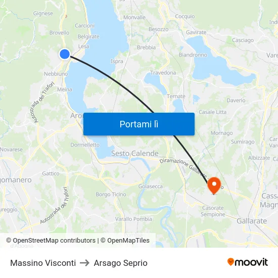 Massino Visconti to Arsago Seprio map