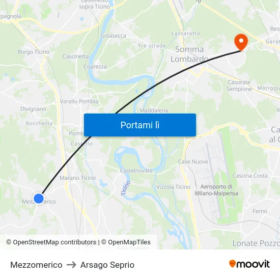Mezzomerico to Arsago Seprio map