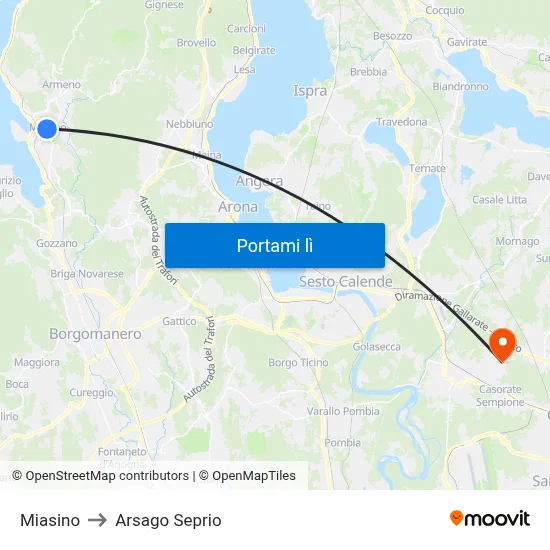 Miasino to Arsago Seprio map
