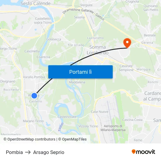 Pombia to Arsago Seprio map