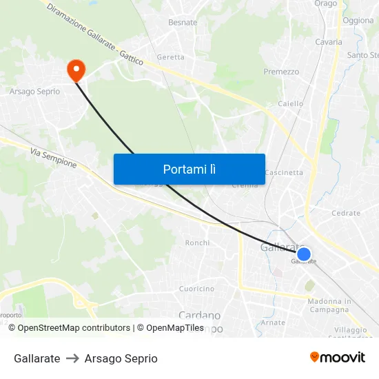 Gallarate to Arsago Seprio map