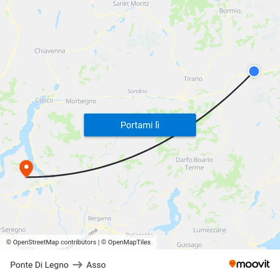 Ponte Di Legno to Asso map