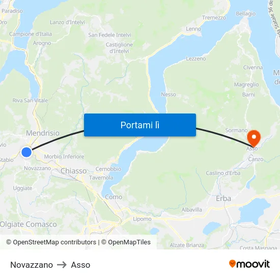 Novazzano to Asso map