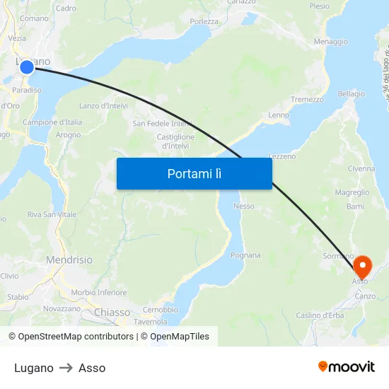 Lugano to Asso map