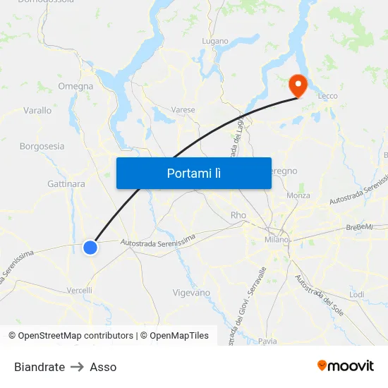 Biandrate to Asso map