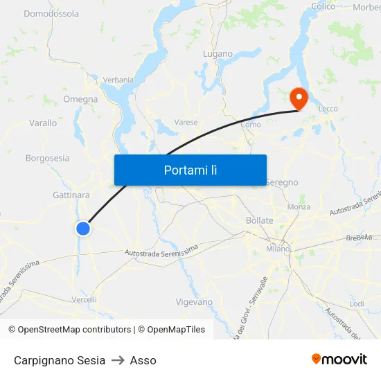 Carpignano Sesia to Asso map