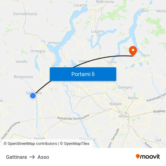 Gattinara to Asso map