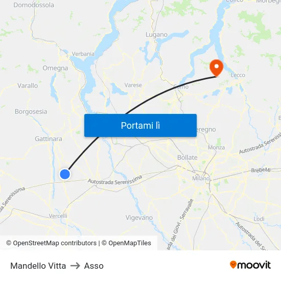Mandello Vitta to Asso map
