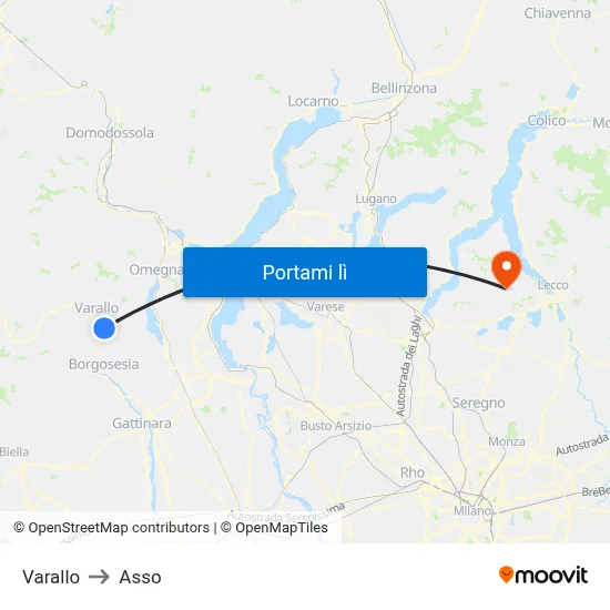 Varallo to Asso map