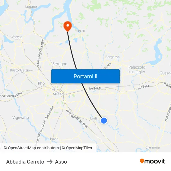 Abbadia Cerreto to Asso map