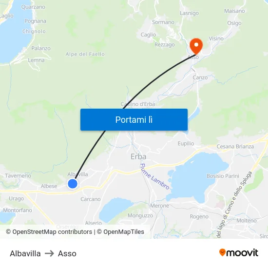 Albavilla to Asso map