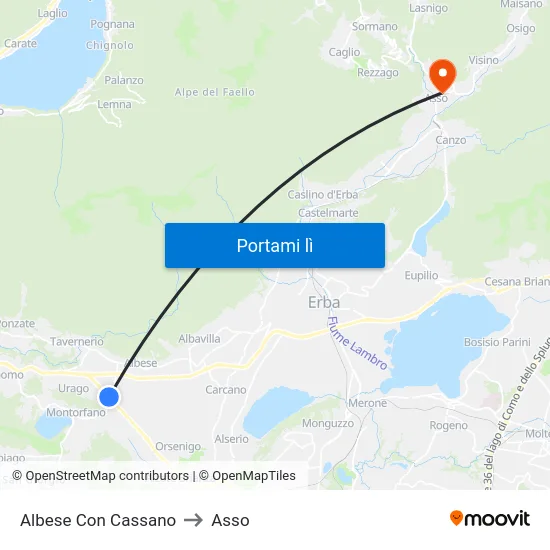 Albese Con Cassano to Asso map