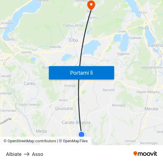 Albiate to Asso map