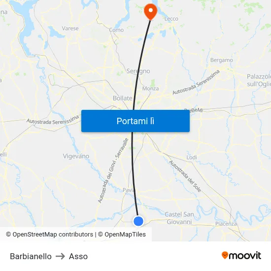 Barbianello to Asso map