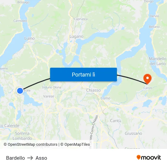 Bardello to Asso map