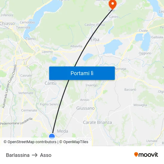 Barlassina to Asso map