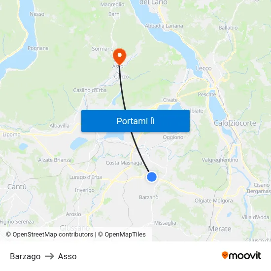 Barzago to Asso map