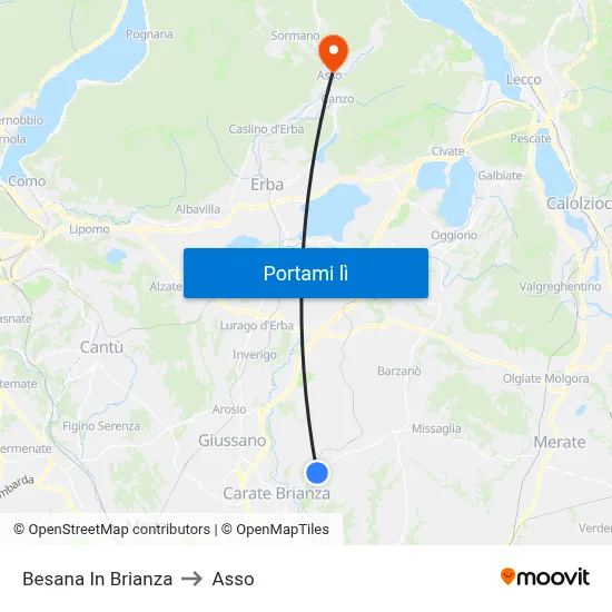 Besana In Brianza to Asso map