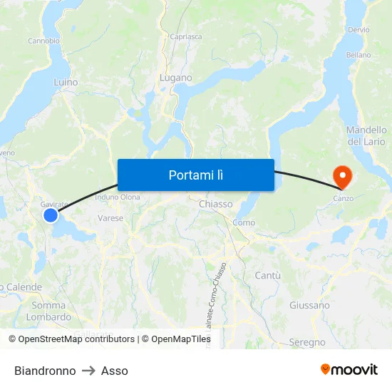 Biandronno to Asso map