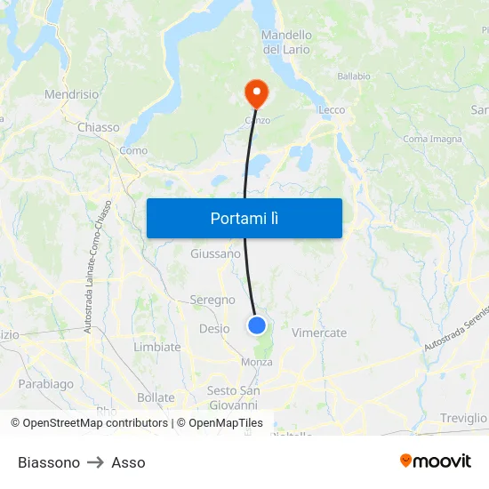 Biassono to Asso map