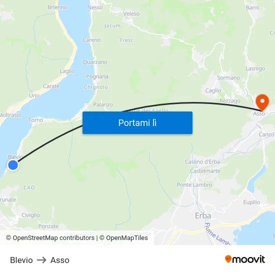 Blevio to Asso map