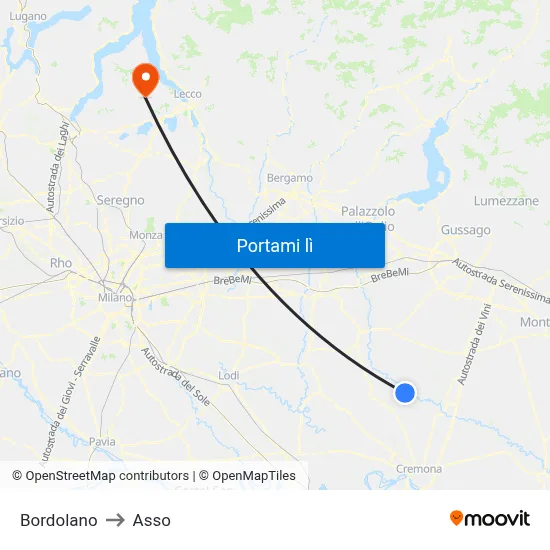 Bordolano to Asso map