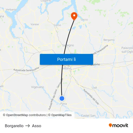 Borgarello to Asso map