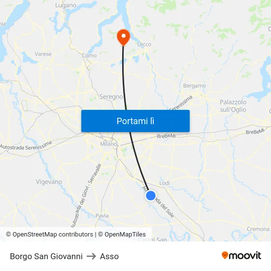 Borgo San Giovanni to Asso map