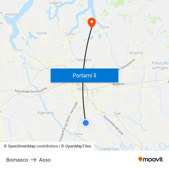 Bornasco to Asso map