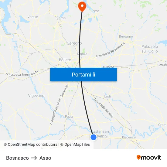 Bosnasco to Asso map