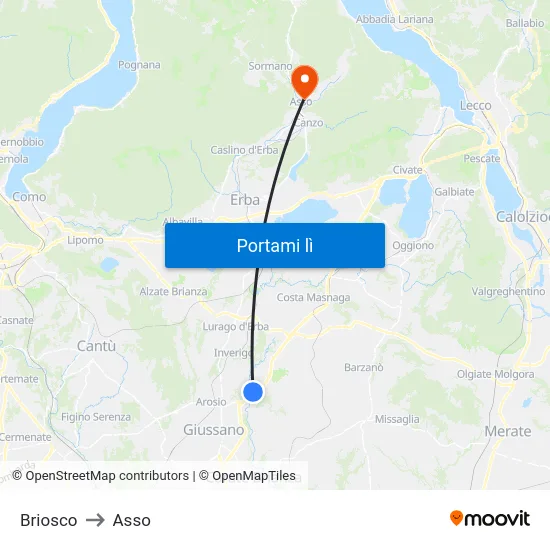 Briosco to Asso map