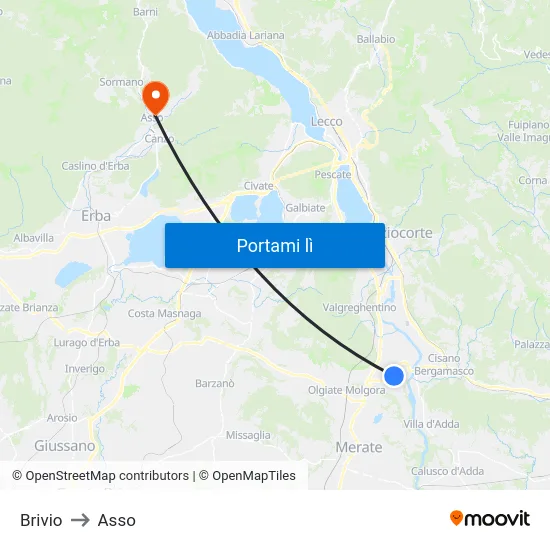 Brivio to Asso map