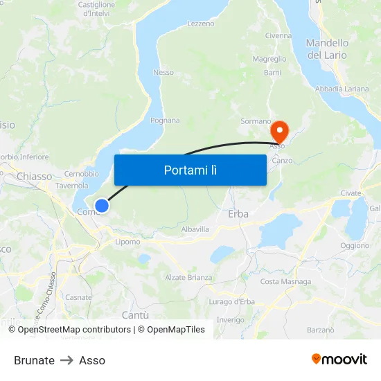 Brunate to Asso map